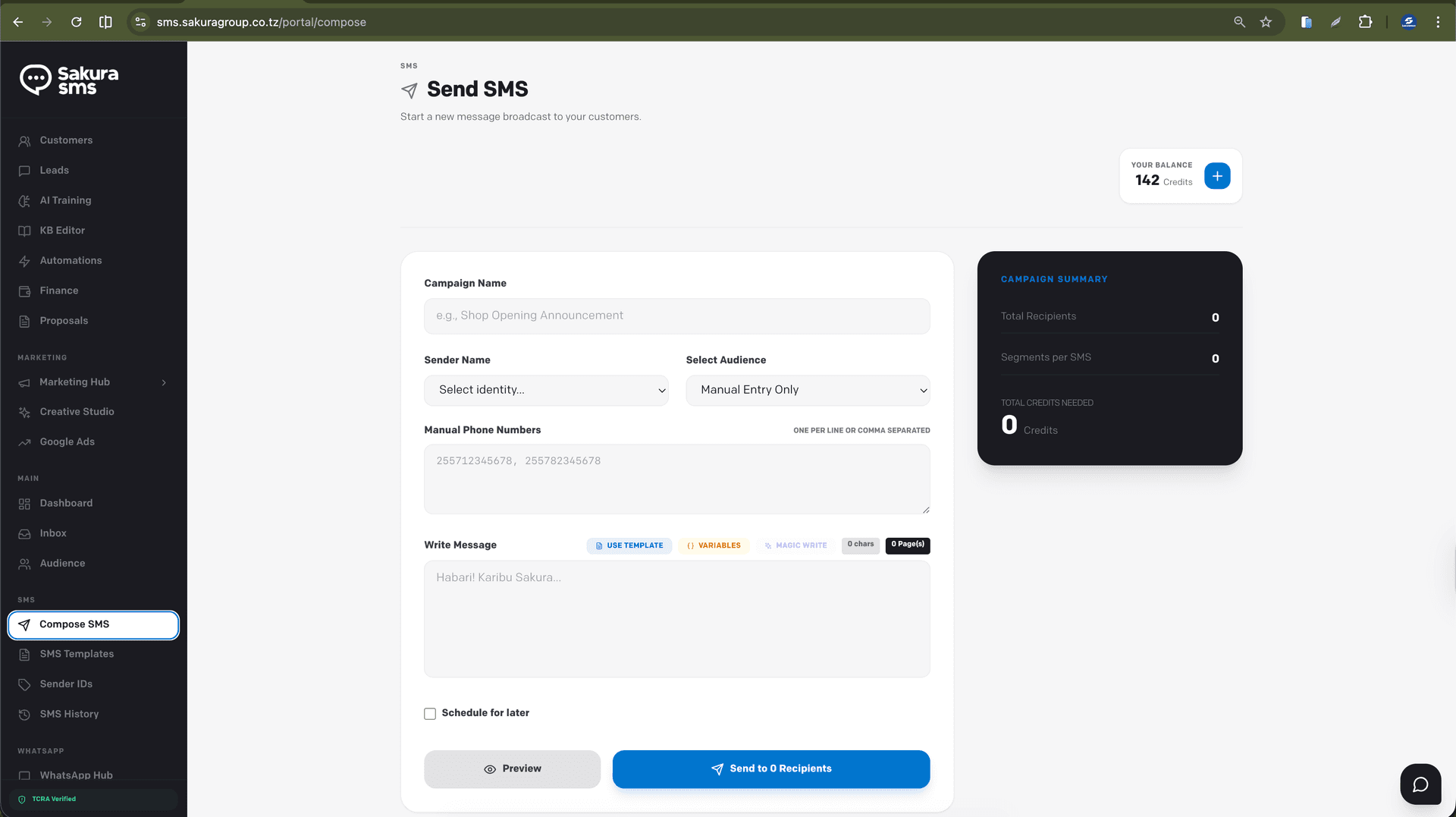 SMS compose UI
