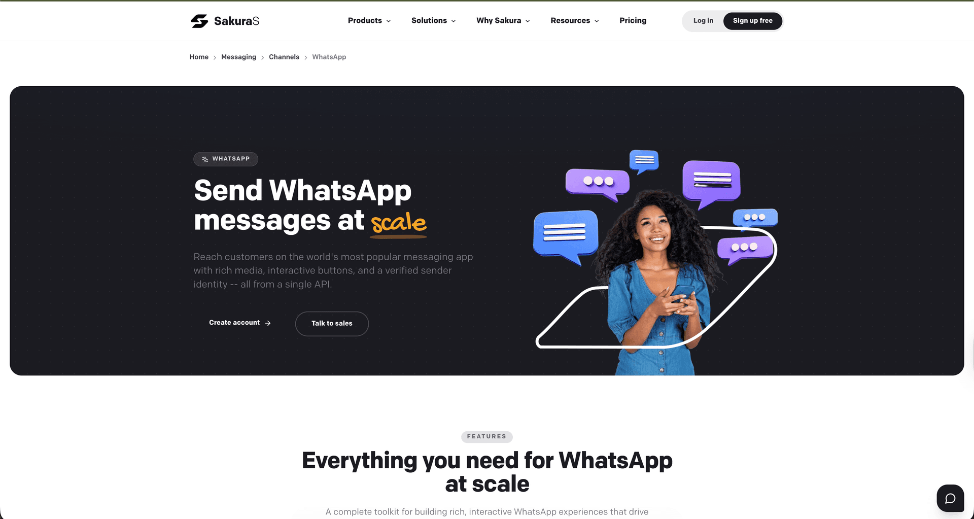 Sakura SMS WhatsApp page